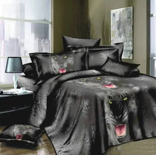 atacado Frete grátis 4pcs conjuntos de cama 3D impresso do fundamento do Bedclothes Black Tiger edredão