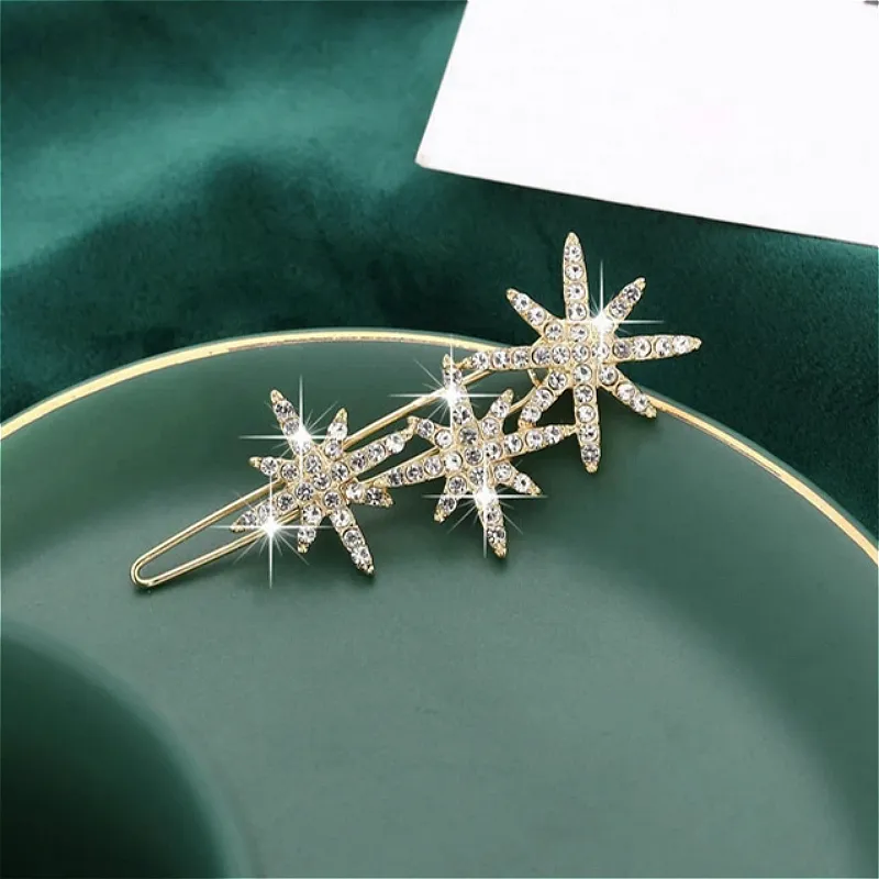 European and USA Fashion Hair Pins Decorations Accessories Wholesale Crystal Star Shaped Hairs Clips for Women Girls