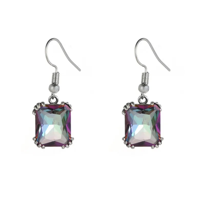 Luckyshien Newest 925 sterling Silver Plated Fire Multi-Colored Mystic Topaz Drop Earrings Square Women Fashionable Jewelry E0547