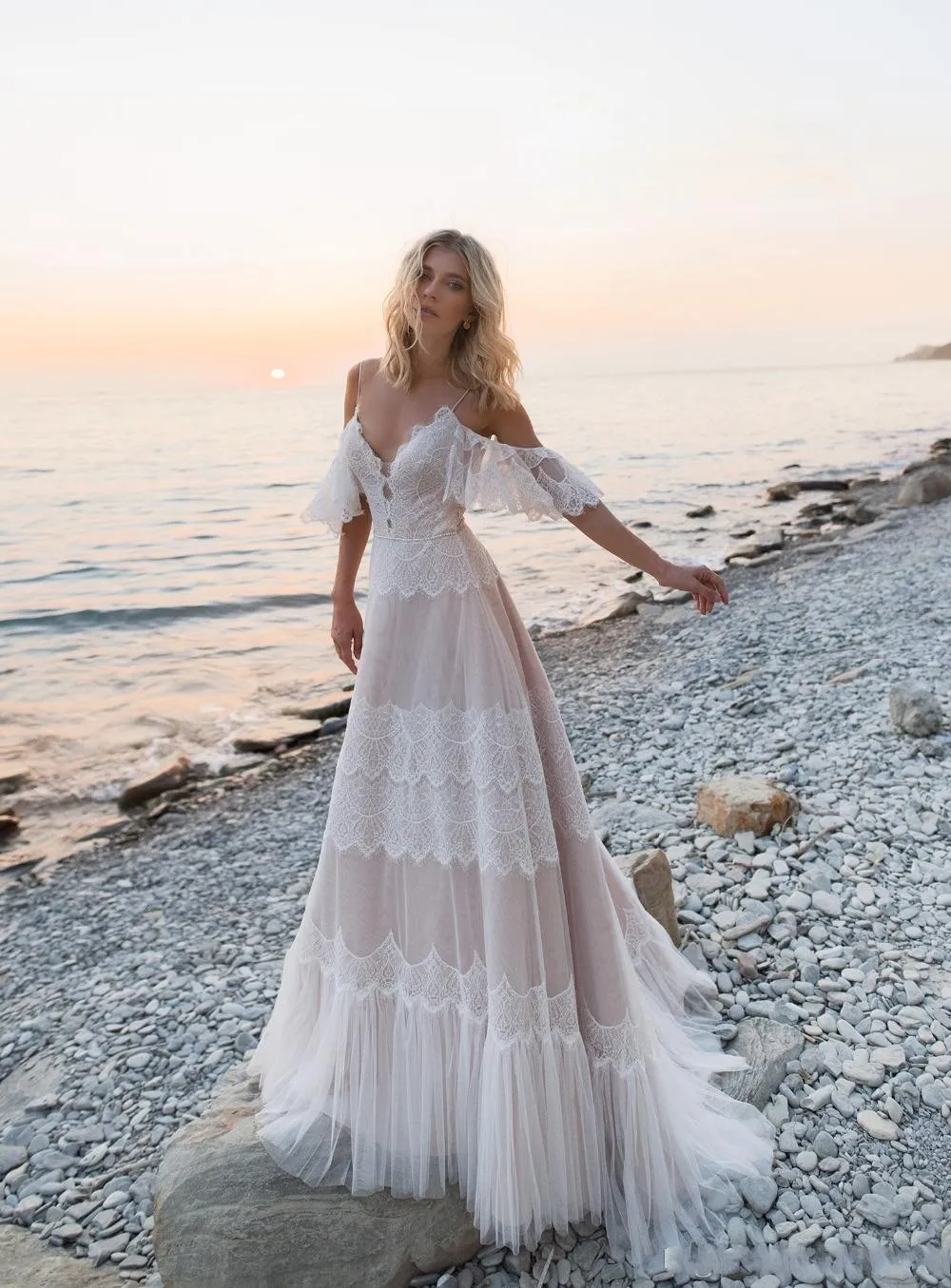 Lace bohemian off shoulder long dress discount