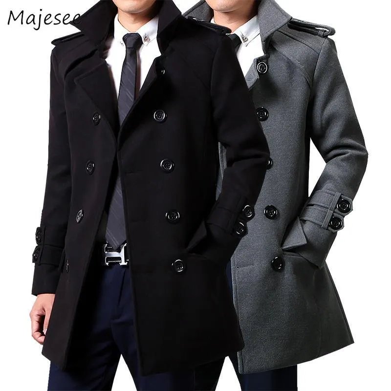 Шерстяные мужчины Зимние длинное пальто плюс размер 3xl Grey Double Breadsed Big Pockets All-Match Simple Classic Mens Oversoat Высококачественные горячие