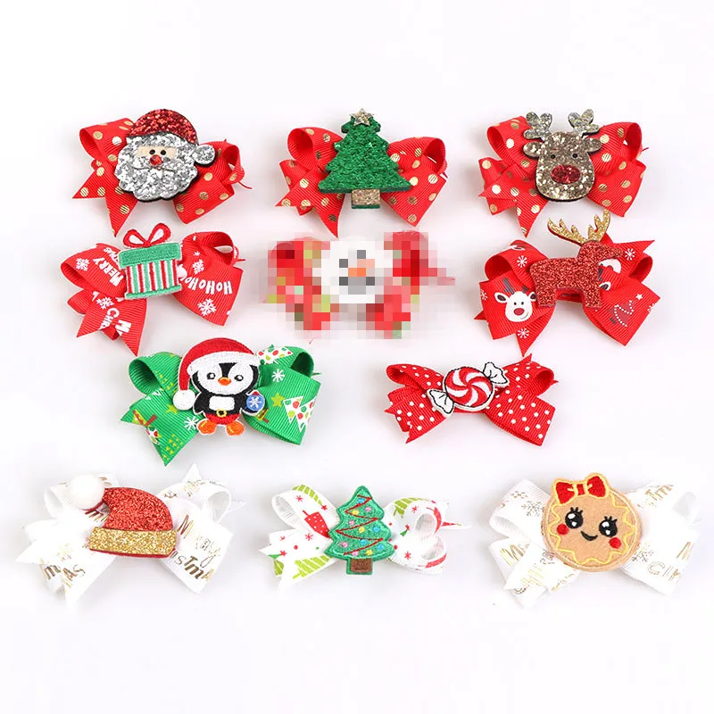 Clip per capelli in stile natalizio di moda per bambini da 100 pezzi da 100 pezzi Babbo Natale a forna a neve pinguino taccurio tagliato per bambini barrette da arco di Natale