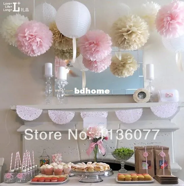 Free Shipping 20pcs 15cm(6inch) Tissue Paper Pom Poms Wedding Party Decor Craft Paper Flowers Wedding