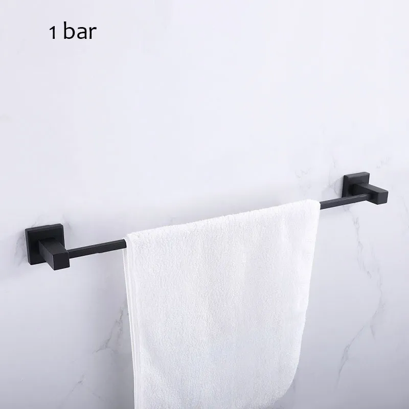 Ruacq 4-Piece Modern Bathroom Hardware Set – 18" Towel Bar, Toilet Paper Holder, Towel Ring, Robe Hook, Matte Black Stainless Steel & Zinc Alloy, Wall Mount