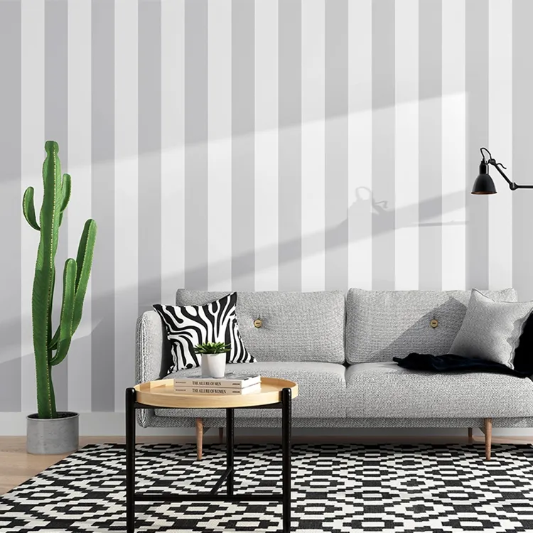 Venta caliente papel pintado blanco gris rayas estilo fondos de pantalla decoración del hogar papel de pared DIY papel de pared