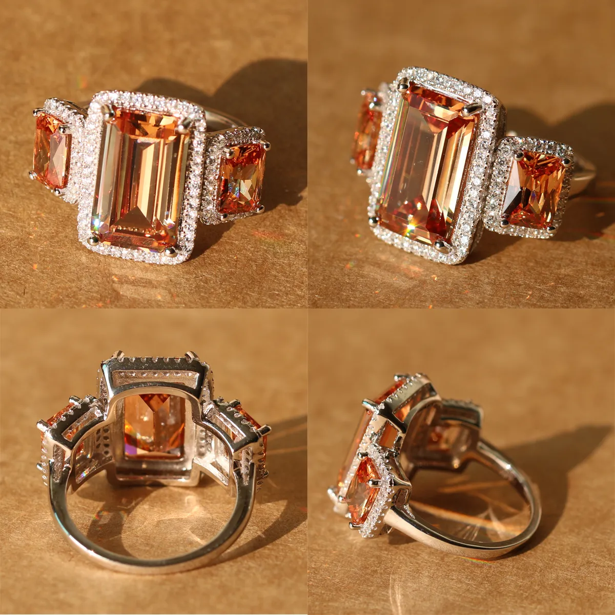 Bague de couleur Champagne Zircon cubique CZ pierre bijoux pour bagues de fête de mariage bague en argent massif pour les femmes