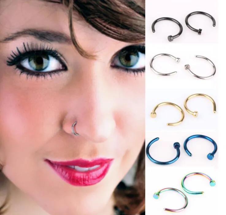 Trendiga Nose Ringar Body Piercing Smycken Mode Smycken Rostfritt Stål Näsa Öppna Hoop Ring Örhängen Studs Fake Nose Ringar Non Piercing Rings