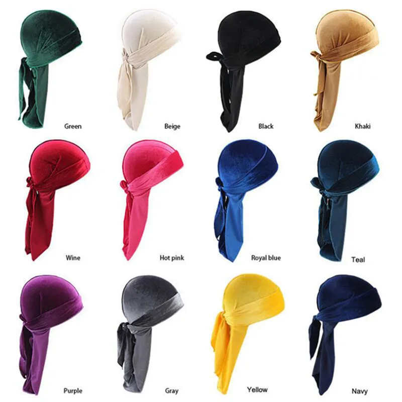 Pirate Hats Velvet Turban bonés Luxo Unisex Caps Wigs Doo Durag Biker Headwear Headband Durags Bandana Chapéu Acessórios de Cabelo IIA130