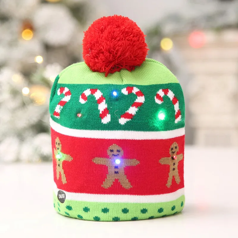 Fandios de Natal LED chapéus de malha iluminados unissex inverno quente tampa de caveira