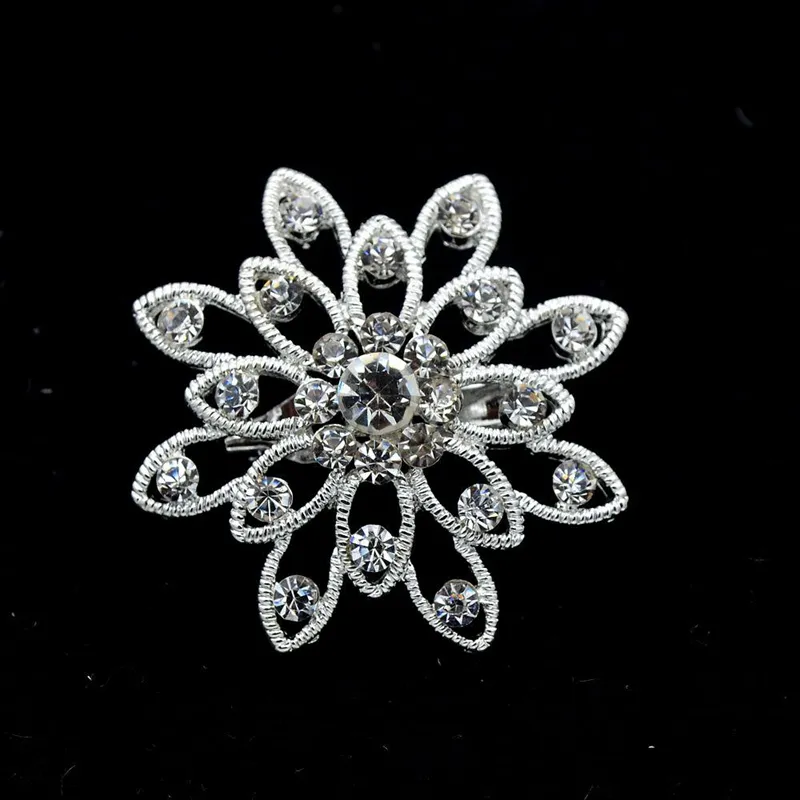 1,5 pouce Diamante Petite Fleur Broche Broches avec Strass Clair Brillant Argent Plaqué Accessoire de Mariage