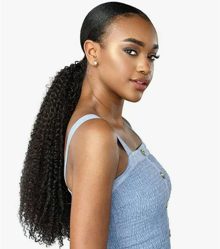 3b 3c kinky curly clip i hästsvans mänskliga hårförlängningar 120g brasilianska hårprodukter dragsko ponytail hår bitar naturlig färg remy