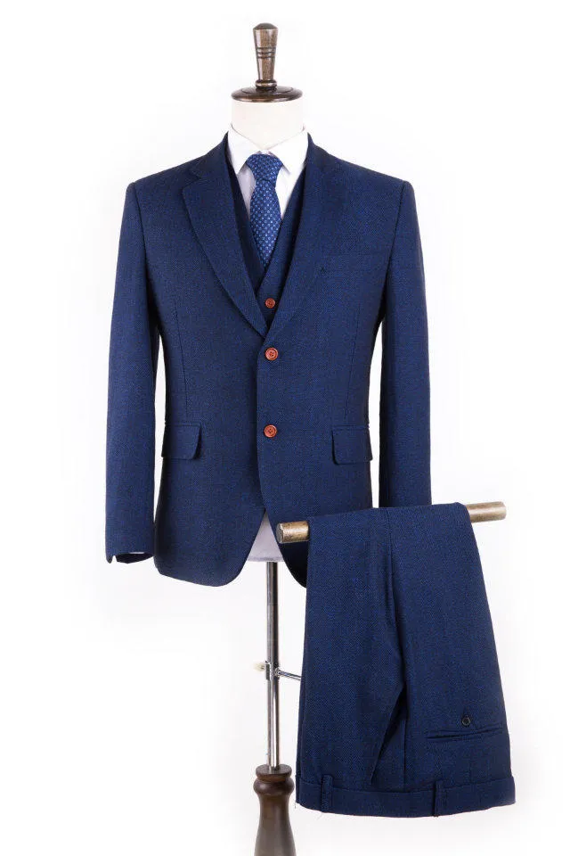 Шерстяная синяя елочка в стиле ретро джентльмен на заказ мужские костюмы костюм портной блейзер мужские костюмы 3 шт. (Куртка + брюки + жилет)