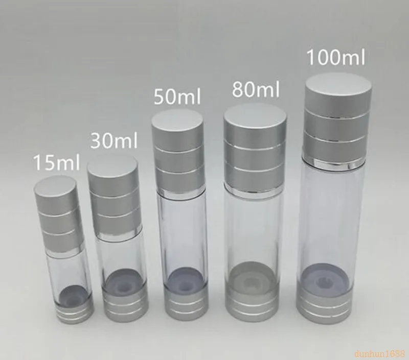 15ml 30ml 50ml 80ml 100ml Silver Airless Bottle Cosmetic Package Vacuum Pump Lotion Bottle Travel Pump Case # 56789