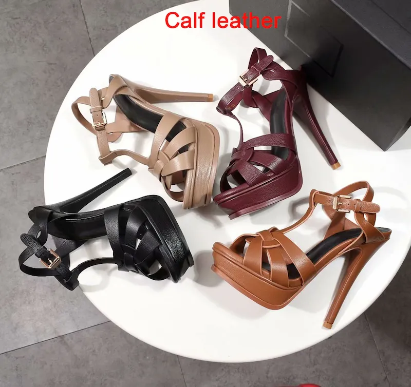 Hot Sale- designer Tribute Patent Soft Leather Platform Sandals high heel stiletto sandals T-strap Lady Shoes Pumps 10cm and 14cm with box