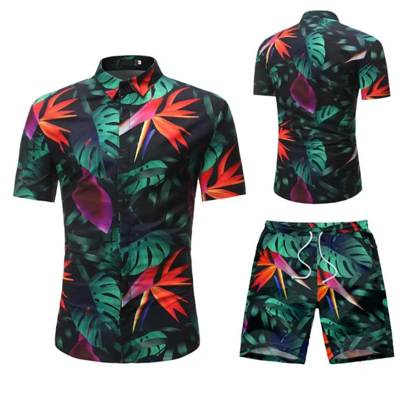 Seth Fashion Sets Men 2 Piece Set Print Notched Krótki rękaw Button Shirtshorts Garnitur Dres Mężczyźni Ropa Hombre Plus Size 2020