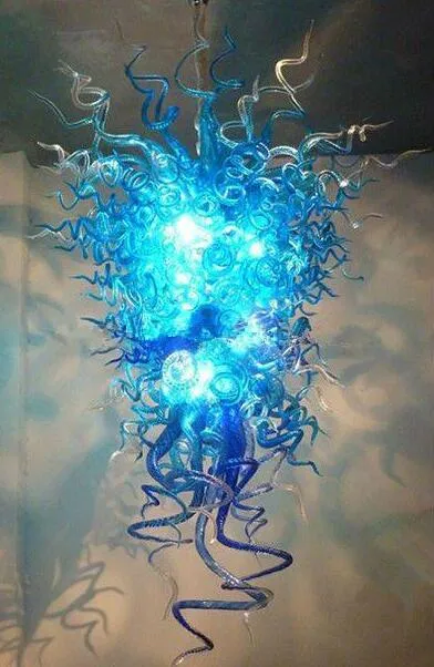Lampes Moderne Bleu Art Lustres Décor À La Maison Style Ampoules LED Lustre En Verre De Murano Soufflé