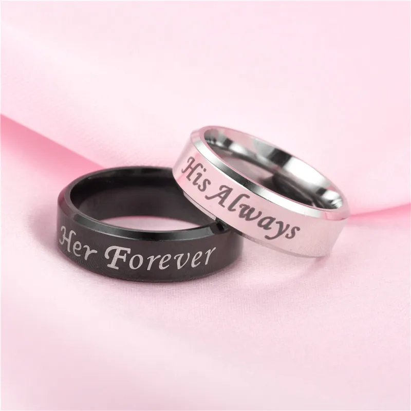 Betrokkenheid Roestvrij staal zijn Always Her Forever Rings Band Letter Joodly Accessories Vrouwen mannen Weddingspaar Ring Drop Ship