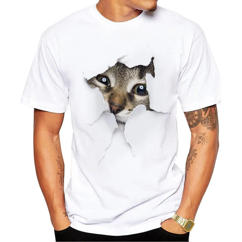 T-shirt manches courtes col rond pour homme et femme, estival et tendance, avec chat mignon en 3d, imprimé Animal, grande taille