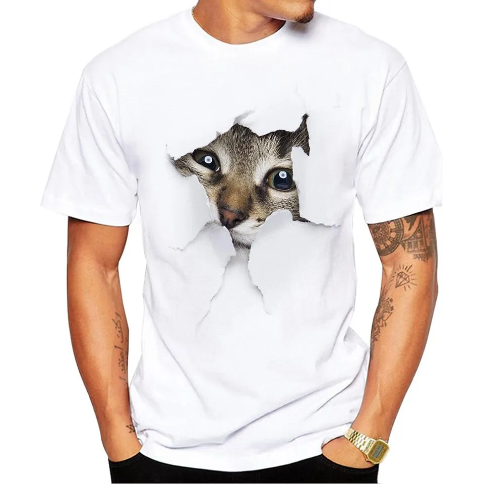 3D Sevimli Kedi T Shirt Kadın Yaz Tops Tees Baskı Hayvan T Gömlek Erkekler O Boyun Kısa Kollu Moda Tişörtleri Trend Artı Boyutu