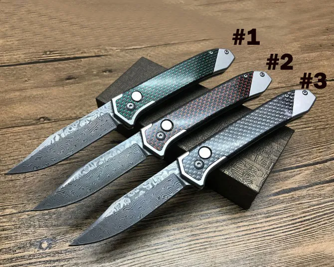 Auto Tactical Folding Knife Damascus Steel Drop Point Blade Carbon Fiber Handle EDC Pocket Knives