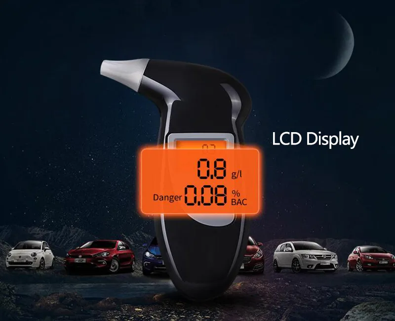 Teste de alcoolismo automotivo Testador digital de álcool Portátil Display LCD Bafômetro Analisador Alerta policial Bafômetro Bocais Dispositivo