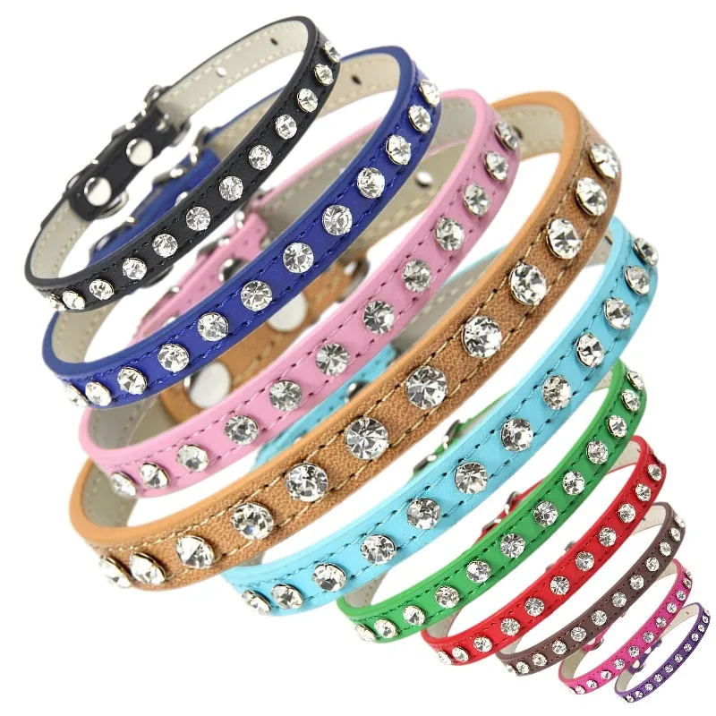 Shining Rhinestone Cat Collar 12 Kolory Materiał PU Kołnierz Kołnierz Neck Regulowany Cat Dog Collar Kitten Puppy Akcesoria