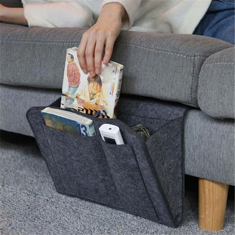 1pc Felt Bedside Storage Organizer Bed Desk Bag Sofa TV Remote Control Hanging Caddy Couch Storage Organizer Bed Holder Pockets