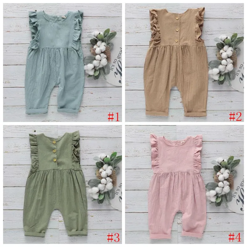 Macacões de bebê crianças Falballa Ruffle Jumpsuits Verão Infantil Sem Mangas Onesies Crianças Calças Sólidas Bodysuits Suites Suites PY437