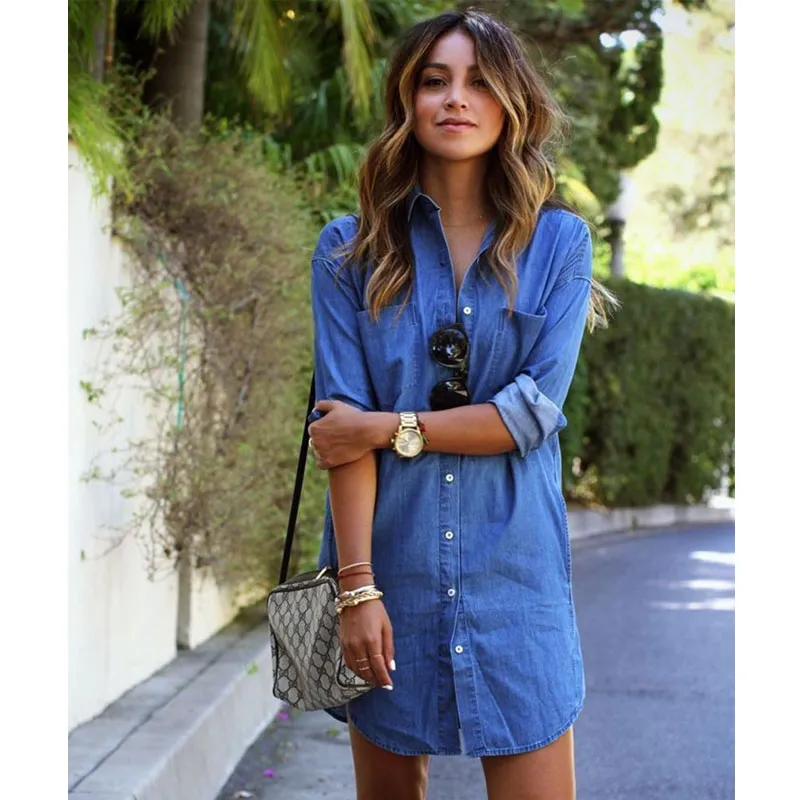 The New Women Summer Casual Denim Dresses Pockets Elegant Cowboy Fashion Women Feminino Sexy Lady Slim Shirt Dress Jeans