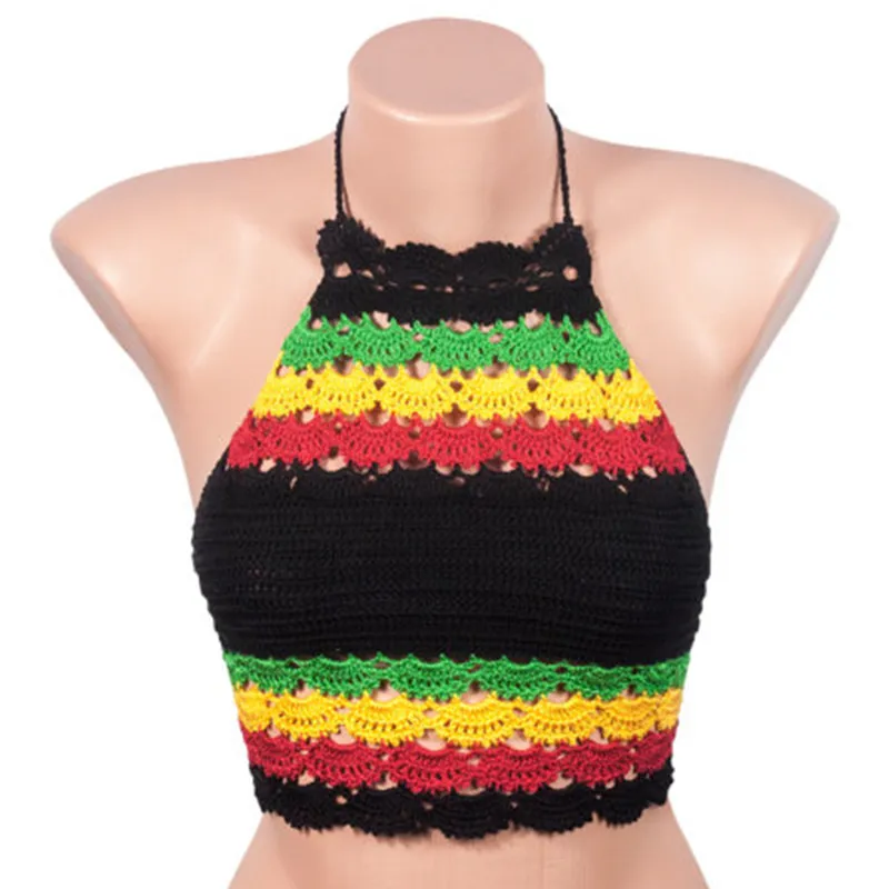 Moda feita à mão, top rasta, biquíni rasta, top de crochê sexy, top hippie hipster, top de biquíni de algodão quente