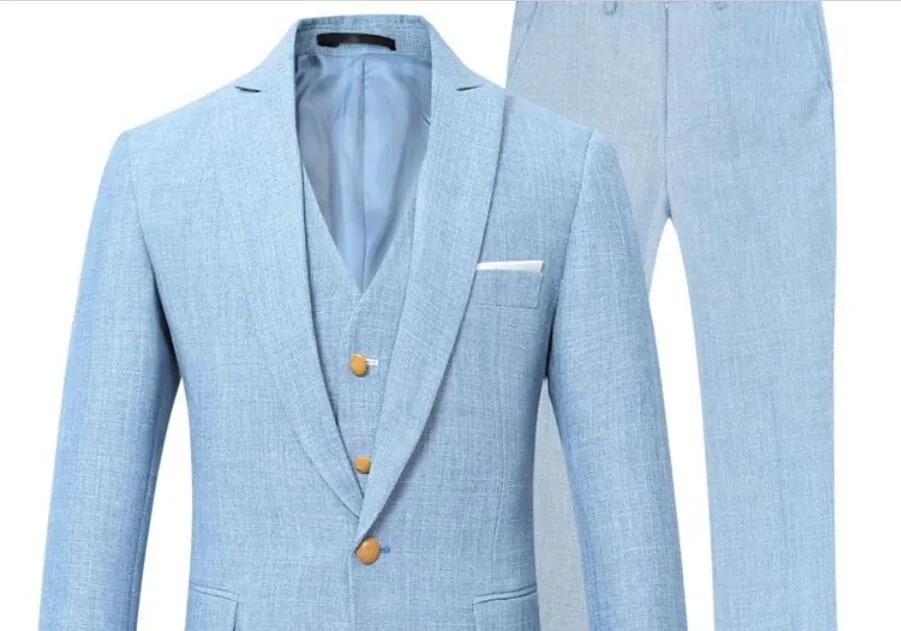 Przyjazd Sky Blue Linen Men garnitus Najnowszy projekt Slim Fit Stan