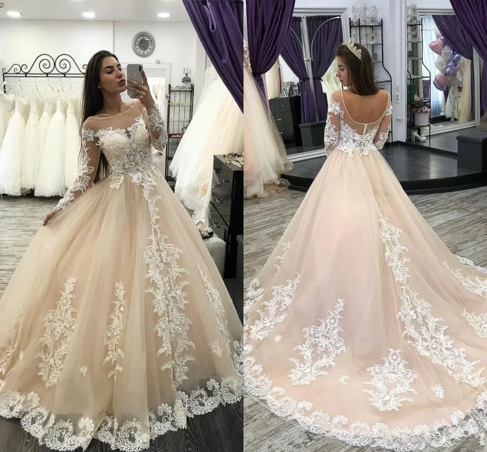 Champagne Champagne Robes De Mariée Boho avec manches Vintage Applique Dentelle Robes De Mariée De Mariée De Mariée Robes de mariée 2019 Plage Gothique Noivas