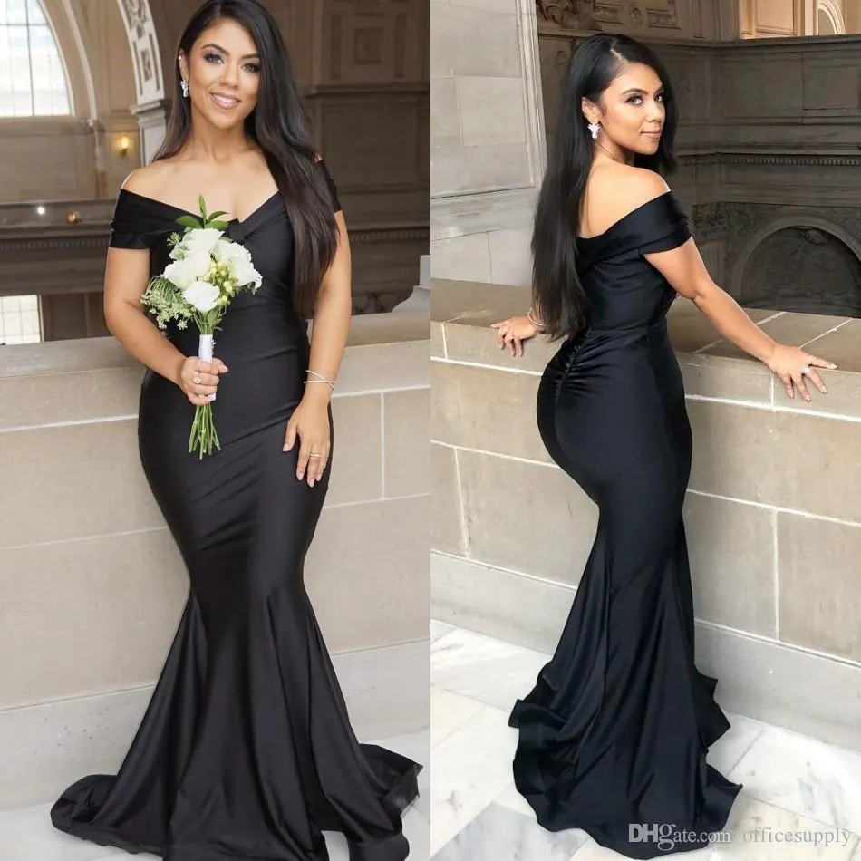Vestidos de dama de honor de sirena negros elegantes vestidos de noche formales con hombros descubiertos vestidos de graduaci n con pliegues de
