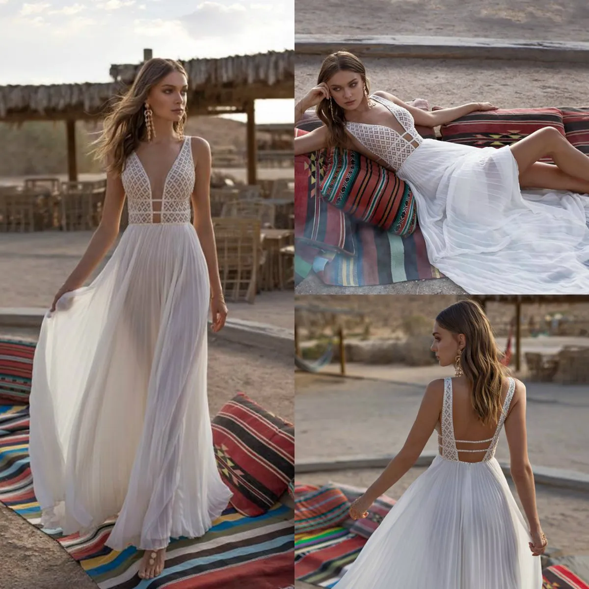 Asaf Dadush Sexy Beach Suknie ślubne 2019 Głębokie V Neck Koronki Backless Boho Suknia Ślubna Bridal Suknie Custom Made