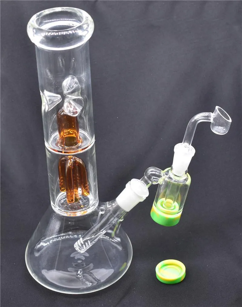 1pcs bécher en verre bong cage à oiseaux perc conduites d'eau dab plate-forme pétrolière bongs avec silicone contiennent attrape-cendres 14mm mâle quartz banger clou