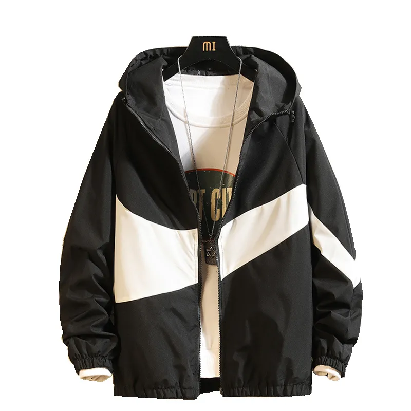 Hooded Color Block Mens Parka Jacket: Spring/Autumn