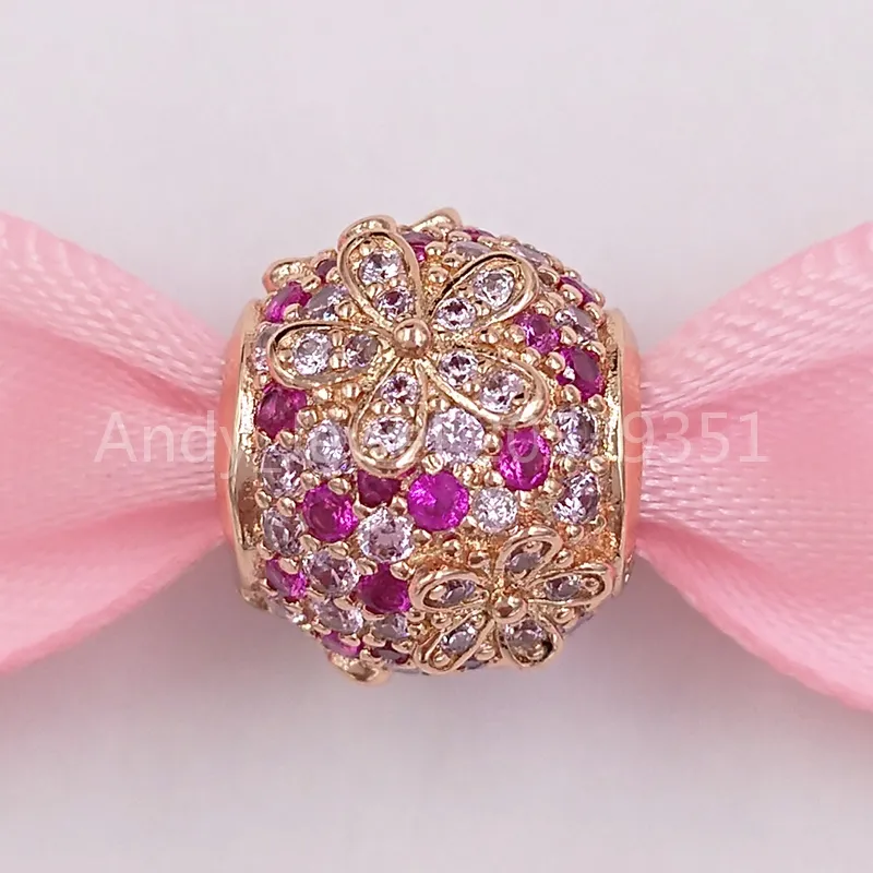 Andy Jewel Autentico ciondolo in argento sterling 925 con perline rosa rosa margherita fiore adatto per bracciali gioielli stile Pandora europeo collana 78879