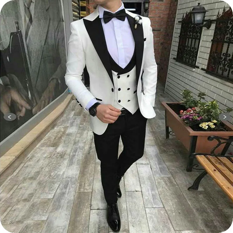 combinar Devastar helicóptero Trajes De Novia Blanco Novio Esmoquin Para Hombre Negro Enarboló El Hombre  De La Solapa De La Chaqueta Slim Fit Masculino Chaqueta Pantalones Doble De  Pecho Prom Party Chaleco De 101,28 € | DHgate