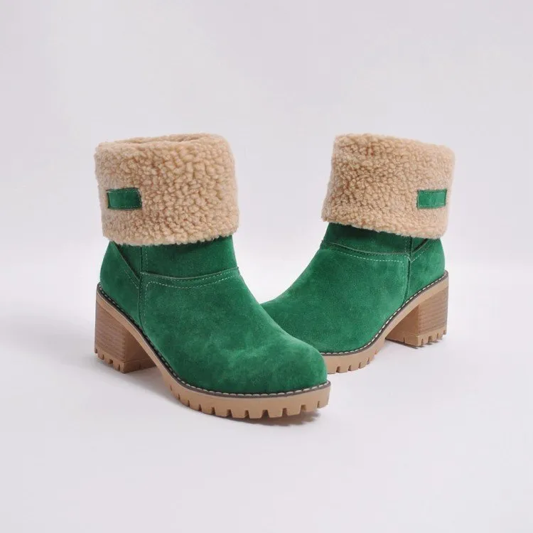 Vrouwen sneeuw booties winter suede halve boot lange laarzen klassieke zwart grijs mode meisje schoenen goedkope dikke hakken schoenen hot metallic sjaal