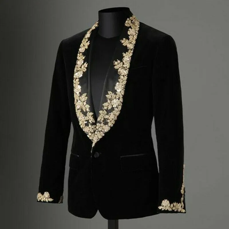 Plus Black Velvet Fitted Blazer, Plus Size