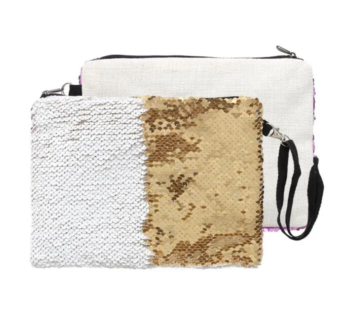 Cosmetic Bag Sublimation Linen sequins blank cosmetic bags coin purse makeup bag hot transfer printing blank 16*23cm