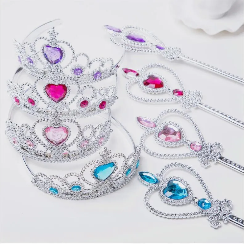 Girls 2 Pcs/Set Princess Accessories Fashion Children Crowns Magic Wands Girl Christmas Party Gift Festival Birthday Gifts