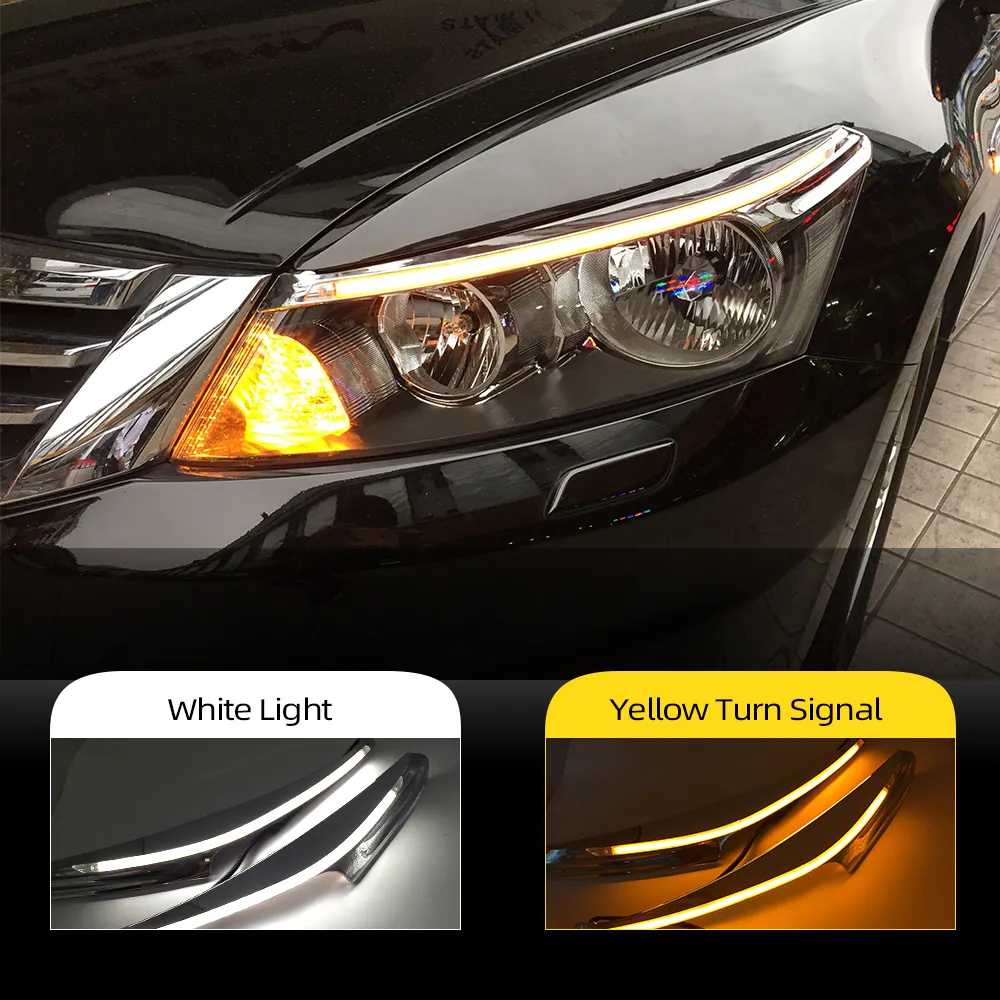 2PCS Car Headlight Eyebrow Decoration Yellow Turn Signal DRL LED Daytime Running Light For Honda Accord 2011 2012 2013 2014