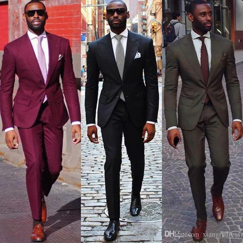 2018 Black Burgundy Groom Man Suit Custom Made Wedding Suits For
