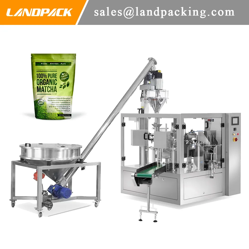 Automatic Matcha Powder Doypack Machine Preformed Pouch Pick Fill Seal Powder Bag Packing Machinery