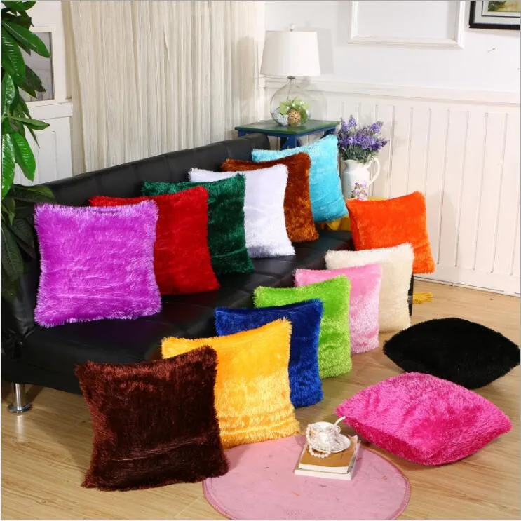 Faux Fur Throw Pillow Case 43*43CM Wholesale Decorative Fluffy Plush Cushion Cover 15 Colors Home Decorative Pillowcase Best Gifts