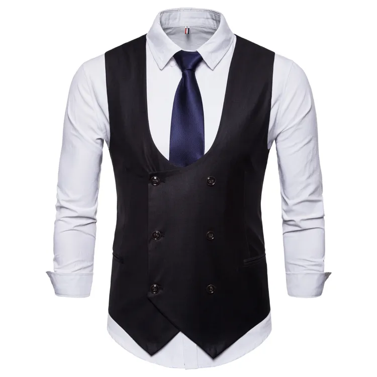 New Type Male Pure Double-row Button Clip Hot Selling Male U-collar Pure-Color Leisure Vest Double-Row Button Large-Size Men Jacket