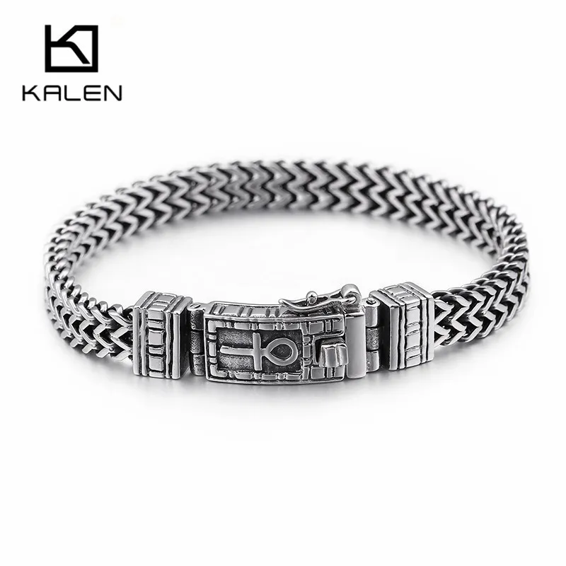 Kalen 8mm Egyptian Ankh Symbol Of Life Berlockarmband För Män Kvinnor Rostfritt stål Silver Mesh Länkkedja Armband Smycken MX190727