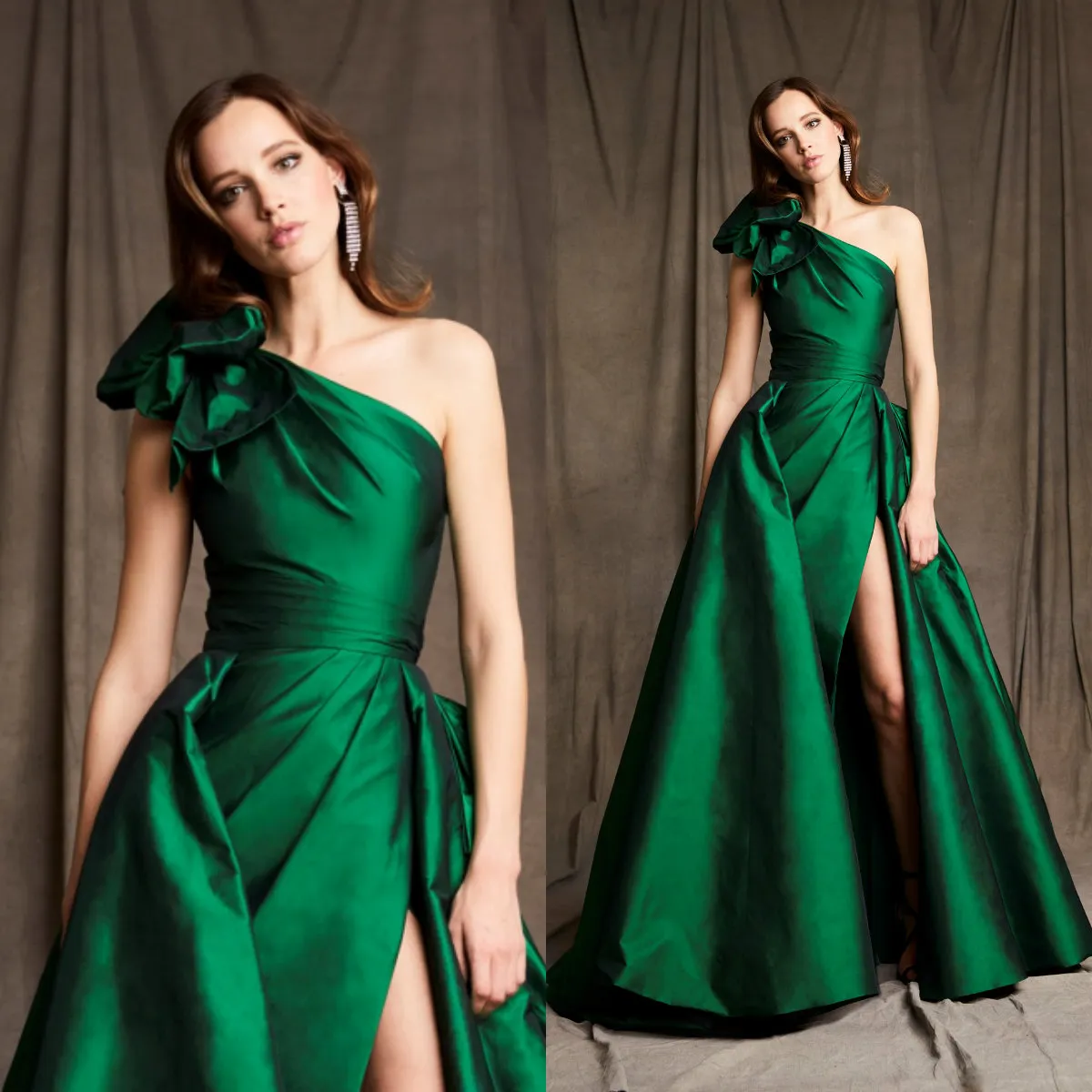 2020 Abiti da sera verdi con strascico staccabile Una spalla Zuhair Murad Una linea Prom Dress Luxury Arabia Saudita Celebrity Red Carpet Gowns