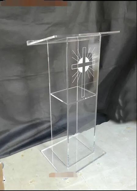 Pupitre de chaire de podium en acrylique transparent avec logo des mains de  prière 
